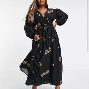 ASOS Curve “soft all over” embroidered maxi dress in black NWT Size 16